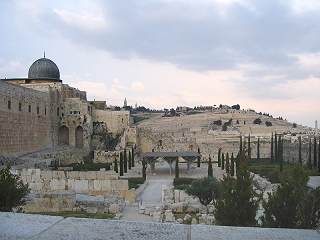 Jeruzalem! Links de zuidkant van de tempelberg, uitzicht op de Olijfberg